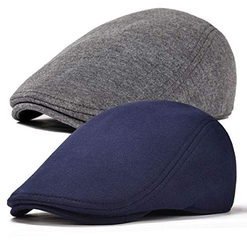 FEINION Men Cotton Newsboy Cap Soft Fit Cabbie Hat - color: Dark Grey/Navy