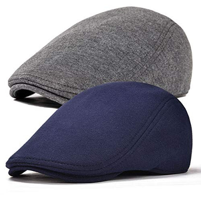 FEINION Men Cotton Newsboy Cap Soft Fit Cabbie Hat - color: Dark Grey/Navy