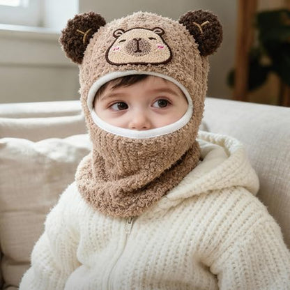 Baby Boys Knit Hat Winter Toddler Girls Balaclava Cute Animals Ear Hat Soft Fleece Lining Cap 6M-24M - color: Khaki