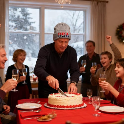 American Flag Beanie, USA Embroidered Winter Hat for Women Men - color: Usa-gray