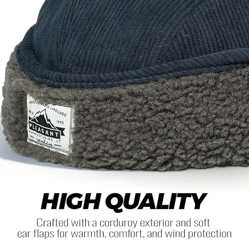Clakllie Winter Earflaps Hat Short Brim Baseball Cap with Ear Flap Warm Trapper Hat Soft 5 Panel Style Russian Hats - color: Cdus-bsdt2501-dark Blue