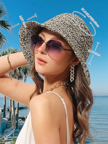sy soul young Women's Straw Sunhat Wide Brim Hand Woven Beach Bucket Hat - color: Beige & Black