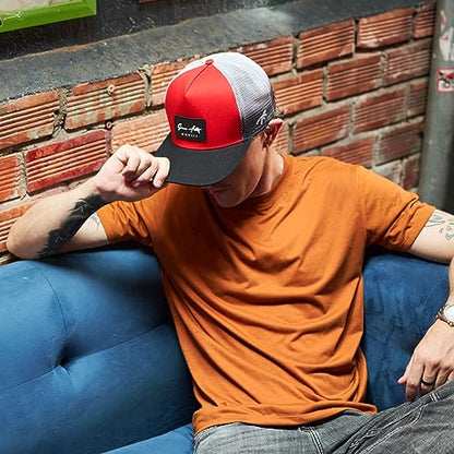 Grace Folly Trucker Hat for Men & Women. Snapback Mesh Caps - color: Red & Black With Fade