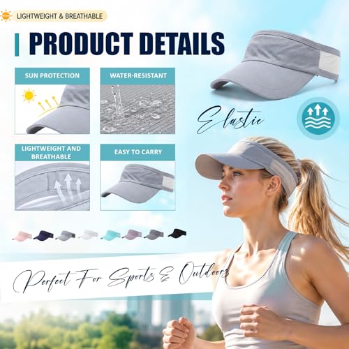Cuffbow 8 Pcs Sports Sun Visor Hats for Women Men Cooling Stretchy Sun Visor Breathable Lightweight for Running Golf Outdoor