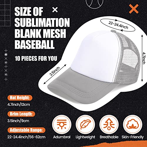 Tarpop 10 Pcs Sublimation Blank Trucker Hats Bulk - color: Grey and White