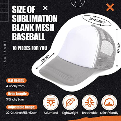 Tarpop 10 Pcs Sublimation Blank Trucker Hats Bulk - color: Grey and White