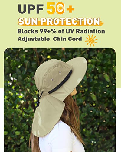 Tirrinia Wide Brim Sun Hat with Neck Flap for Men & Women - color: # Tan