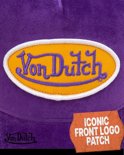 Von Dutch Unisex Velvet Trucker Hat, Curved Bill, Mesh Back, Snapback - color: Purple