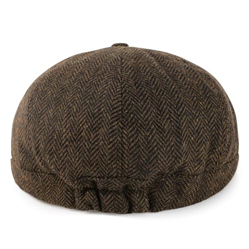 VOBOOM Men Wool Blend 8 Panel Newsboy Cap Tweed Hat - color: Herringbone Coffee