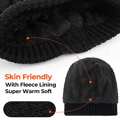 Livingston Women's Winter Soft Knit Beanie Hat with Faux Fur Pom Pom Warm Skull Cap Beanies for Women - color: Fleece Lined_black 1
