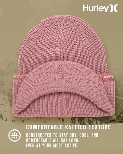 Hurley Womens Caylin Ribbed Cable Knit Beanie with Visor - color: Mauve