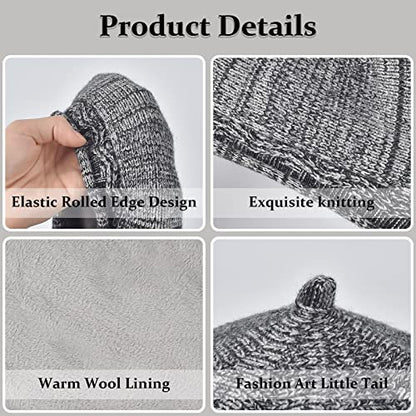 FENELY Beret Hat for Women, French Style Beanie Winter Fashion Warm Thickened Lining Knit Cap - color: Black-white