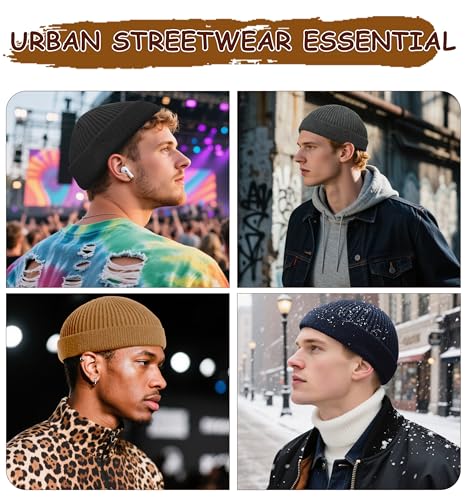 Wool Fisherman Beanie for Men Wome, Thin Knit Winter Hats Skull Cap - color: Dark Grey