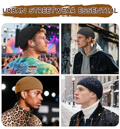 Wool Fisherman Beanie for Men Wome, Thin Knit Winter Hats Skull Cap - color: Dark Grey
