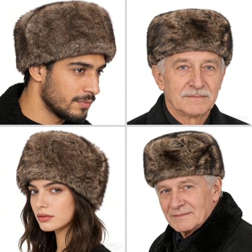Men Winter Trapper Hat Faux Fur Russian Trooper Hat Furry Ushanka Hat Warm Dad Hat Outdoor Windproof Hunting Ski Cap - color: Brown