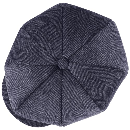Mens Newsboy Cap High Woolen Tweed Gatsby Hat Ivy Cabbie Flat Golf Cap for Fathers Women Unisex - color: Herringbone Grey 1, size: 7-7 1/8