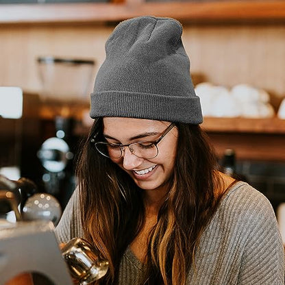 Rosoz Beanie for Men Women Cuffed Knit Hat Winter Beanies Skull Cap Unisex - color: Beige