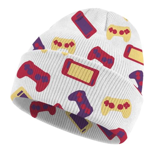 Kids Beanie Knit Hat Winter Unisex Cuffed Beanies Skull Cap Warm Double Layer Thick Acrylic Cute for Girls Boys - color: Game Machine