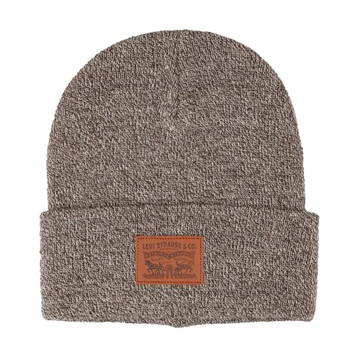 Levi's Mens All-Season Hero Beanie Soft Knit Cuffed Winter Hat, Warm & Comfortable Everyday Style - color: Marl Brown Patch