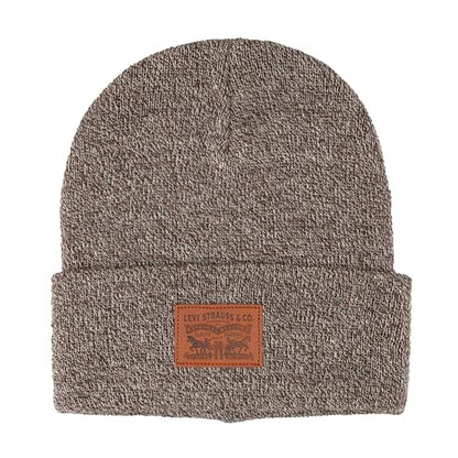 Levi's Mens All-Season Hero Beanie Soft Knit Cuffed Winter Hat, Warm & Comfortable Everyday Style - color: Marl Brown Patch