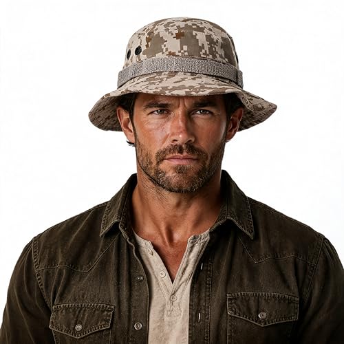 Tactical Boonie Hat Military Bucket Cap Camo Digital or Solid Wide Brim Sun Fishing Bush Booney Hunting Headwear - color: Desert Digital Camo, size: 7 3/4
