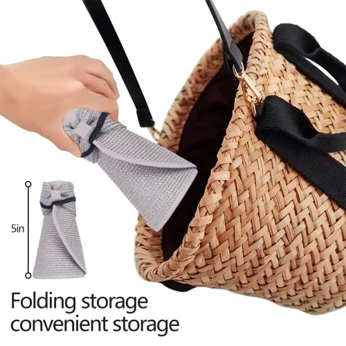 Women Sun Visors Foldable Straw Hats Summer Beach Packable Hat Floppy Wide Brim Cap Deep Style, Adjustable Size - color: Gray Black