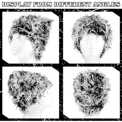 Chuarry Distressed Knitted Beanie Fuzzy Winter Hat - color: Assorted Black White