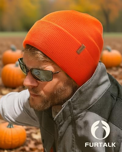 FURTALK Beanie for Men Women Cuffed Thick Knitted Winter Hat Skull Cap - color: Orange