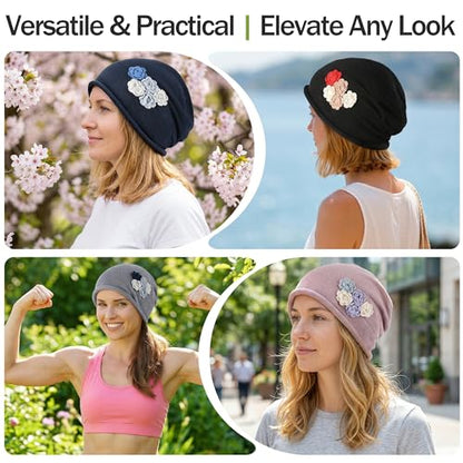Ababalaya Breathable Cotton Linen Slouchy Beanie Hat for Women - color: Navy Blue