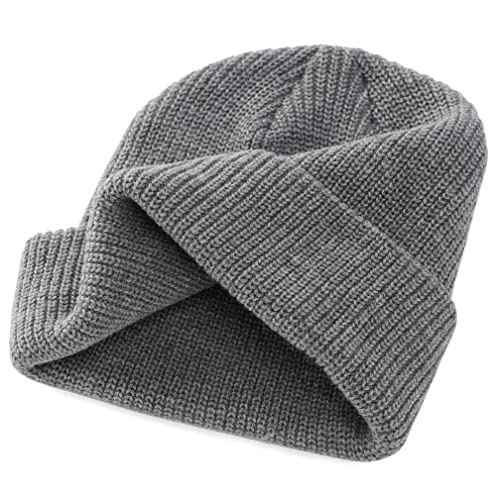 Connectyle 2 Pack Classic Cuffed Beanie Hat for Men & Women Warm Winter Knit Hat Thick Beanies Skull Cap Acrylic Watch Cap - color: Black+light Grey