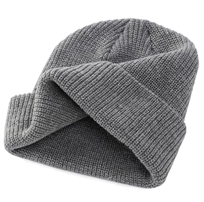 Connectyle 2 Pack Classic Cuffed Beanie Hat for Men & Women Warm Winter Knit Hat Thick Beanies Skull Cap Acrylic Watch Cap - color: Black+light Grey