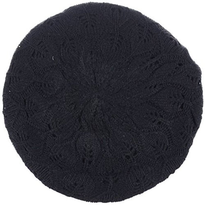 BYOS Women Mid-Weight Slouchy Leafy Cutout Crochet Soft Knit French Beret Hat - color: 2-pack-deep Taupe & Bk
