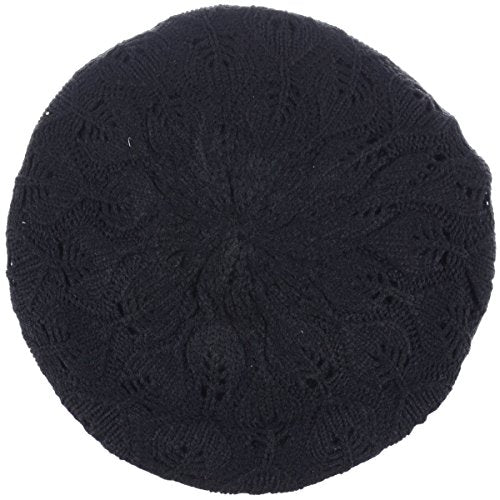 BYOS Women Mid-Weight Slouchy Leafy Cutout Crochet Soft Knit French Beret Hat - color: 2-pack-pink & Bk