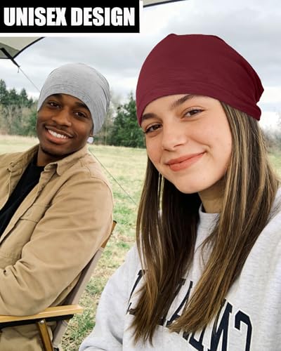 100% Cotton Summer Beanie for Men Women, Thin Soft Slouchy Beanies - color: 1pcs-wine Red, size: Large