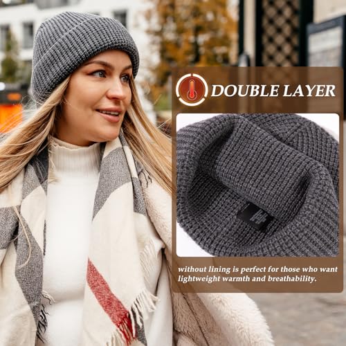 Oversized L/XL/XXL Merino Wool Blend Waffle Beanie No Lined Hat Warm Skull Watch Cap Winter - color: Black(waffle), size: Medium-Large