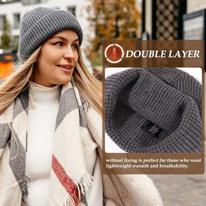 Oversized L/XL/XXL Merino Wool Blend Waffle Beanie No Lined Hat Warm Skull Watch Cap Winter - color: Black(waffle), size: Medium-Large