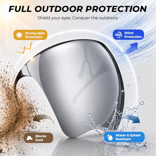Full Face Shield Mask, Futuristic Anti-Fog Glasses Mirror Shield Sunglasses - color: Black With Silver Mirror