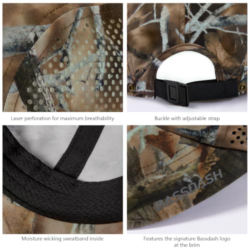 BASSDASH UPF 50+ Fishing Hat, Baseball Cap with Removable Neck Flap - color: Autumn Forest With Unfoldable Brim