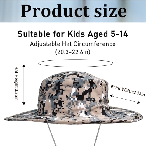 Kids Sun Hats for Boys Girls Bucket Hat UPF 50+ UV Protection Safari Hat Lightweight & Breathable Boonie Hat - color: 1 Pack-gray Digital