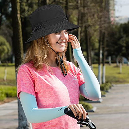 Waterproof Bucket Hat for Women and Men - UV Protection Beach Sun Hat Fishing Safari Boonie Hat Rain Hat Adjustable Packable - color: Black - Waterproof