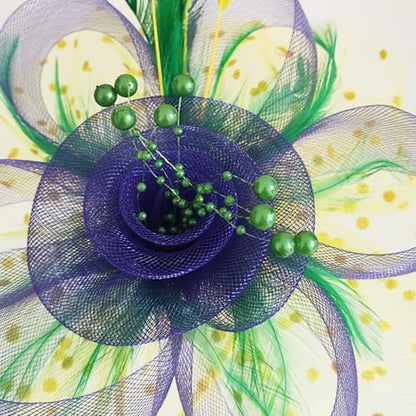 WLBON Fascinators Hat 20s 50s Headband Hair Clips Flower Feather Headpiece Headwear Women Halloween Carnival Cocktail Wedding Church Cosplay Dress Up Birthday Tea Party Accessories Purple Green Yellow - color: Purple Green Yellow