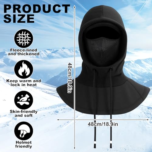 Eurzom 2 Pcs Thermal Fleece Hoodie Mask Winter Ski Balaclava with Hood for Men Women Unisex Waterproof Windproof Ski Mask with Drawstring for Cold Weather Outdoor Activities
