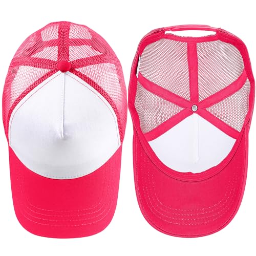 Falari 12 Pack Bulk Wholesale Mesh Trucker Hats 5 Panel and 6 Panel Baseball Caps for Men and Women - color: 5 Panel - Hot Pink