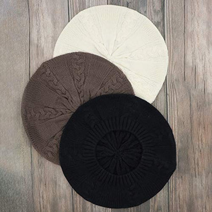 Landana Headscarves Solid Cable Knit Beret Hat for Women