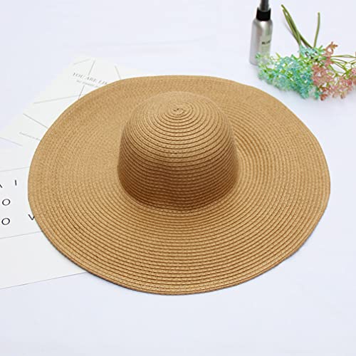 Big Beach Hats for Women Foldable Summer Wide Brim Packable Oversized Sun Hat Lady Girl Travel Straw Cap - color: Light Coffee