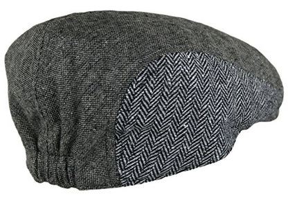 Wonderful Fashion Men's Herringbone Wool Tweed Newsboy IVY Cabbie Driving Hat - color: Twotone-lt.grey