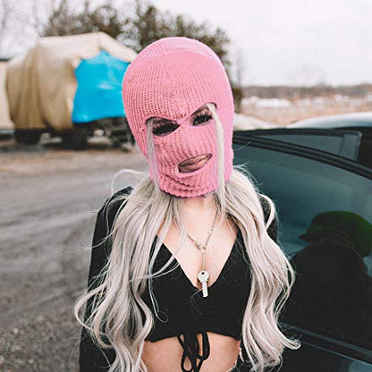 Super Z Outlet Knit Sew Acrylic Outdoor Full Face Cover Thermal Ski Mask One Size Fits Most - color: Pink