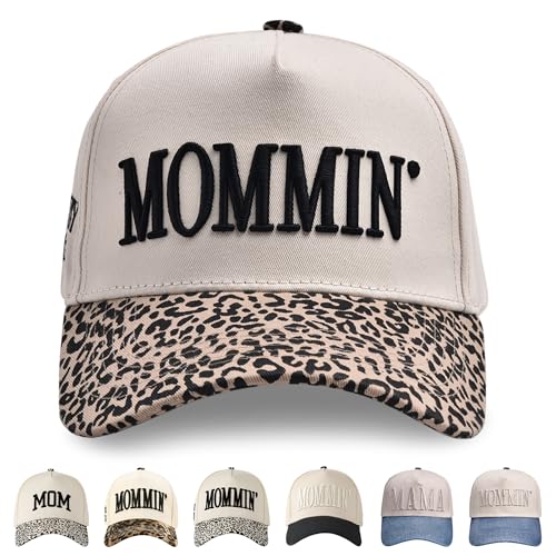 Womens Trucker Hat|Best Mom Ever Embroidery Adjustable Hat for Women from Daughter Son - color: Beige/Leopard Print5