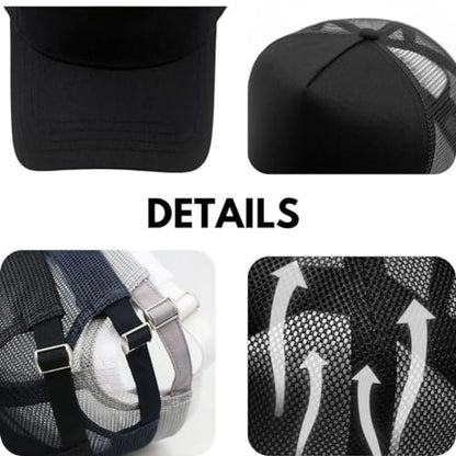 Oversize XXL Mesh Trucker Hat for Men Big Head High Crown Baseball Cap - color: Black
