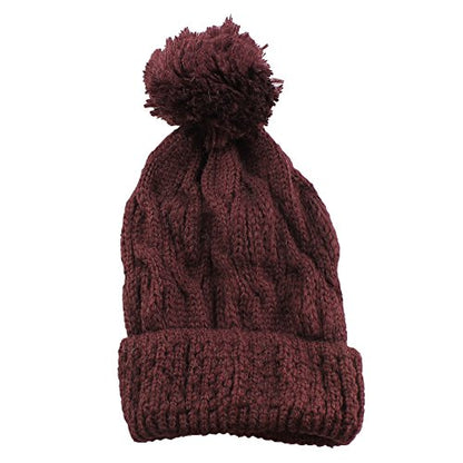 Morehats Thick Crochet Knit Pom Pom Beanie Winter Ski Hat - color: Burgundy